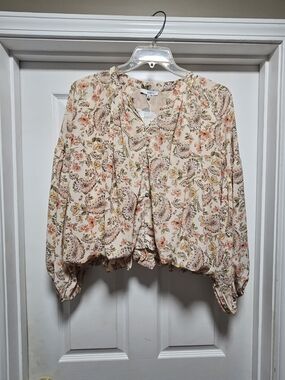 Fate Paisley Floral Peasant Blouse - Cream Pink Green
